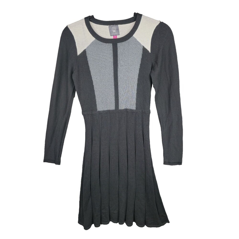 Vince Camuto Dress Womens XS Black White Colorblock Fit and Flare Pleated